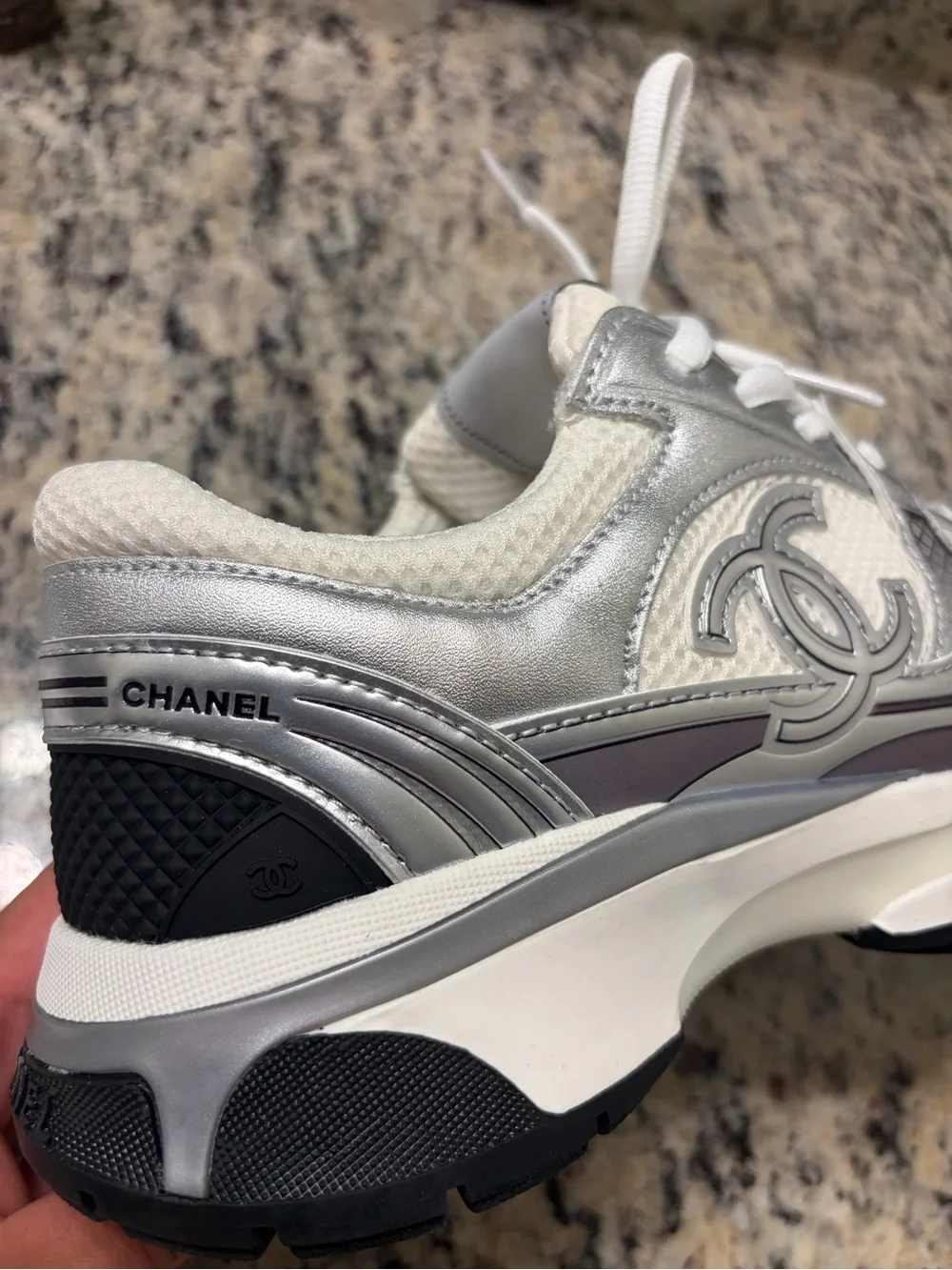 Chanel Silver & White Athletic Sneakers for men or women - Picture 3 of 8